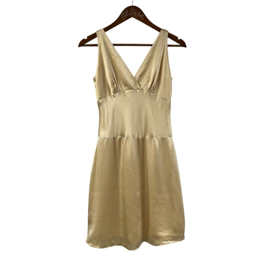 Caroline Devillo Originals Mini Dress Shiny Silky Sleeveless Deep V Vintage